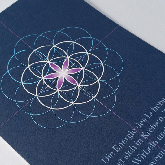 BONANI Grußkarte 08 "Blume des Lebens", heilige Geometrie, dunkelblau mit Zitat, 11 x 17 cm, Klappkarte inkl. Umschlag - BONANI Design Schreibwaren