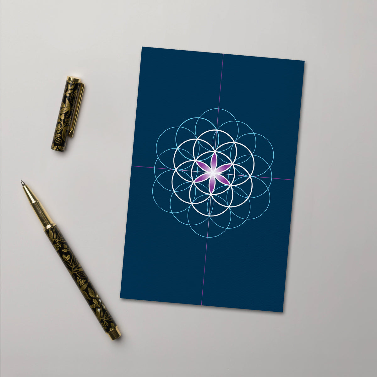 BONANI Grußkarte 07 "Blume des Lebens", heilige Geometrie, dunkelblau, 11 x 17 cm, Klappkarte inkl. Umschlag - BONANI Design Schreibwaren