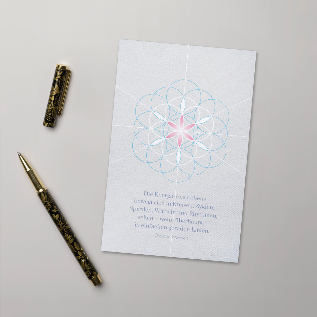 BONANI Grußkarte 06 "Blume des Lebens", heilige Geometrie, mit Zitat, 11 x 17 cm, Klappkarte inkl. Umschlag - BONANI Design Schreibwaren