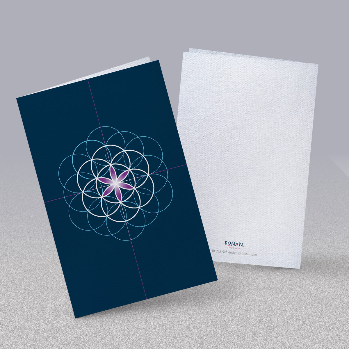 BONANI Grußkarte 07 "Blume des Lebens", heilige Geometrie, dunkelblau, 11 x 17 cm, Klappkarte inkl. Umschlag - BONANI Design Schreibwaren