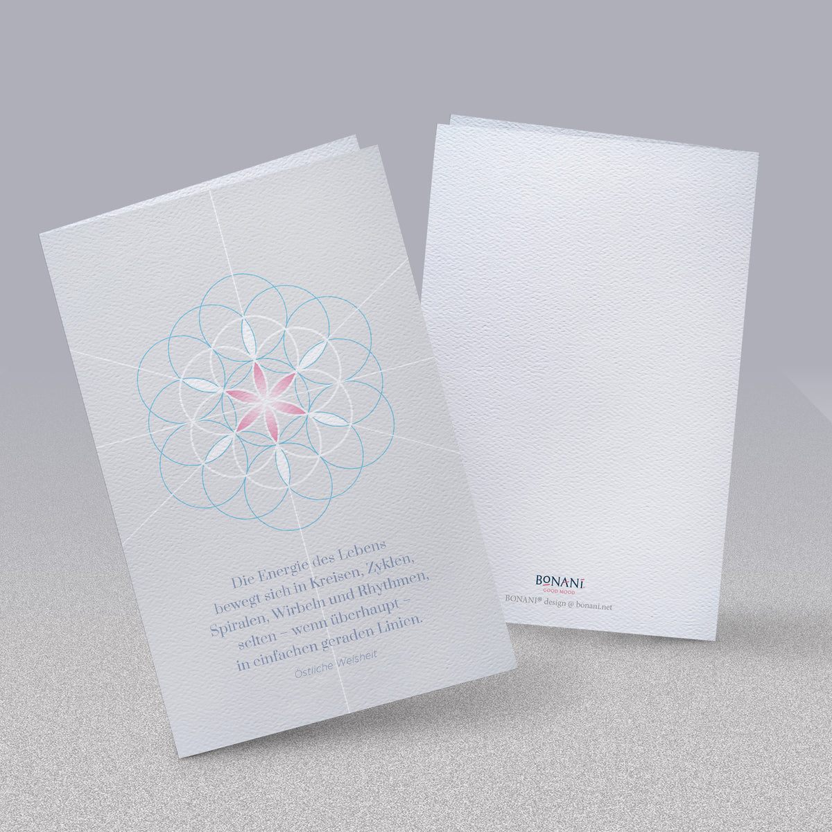 BONANI Grußkarte 06 "Blume des Lebens", heilige Geometrie, mit Zitat, 11 x 17 cm, Klappkarte inkl. Umschlag - BONANI Design Schreibwaren