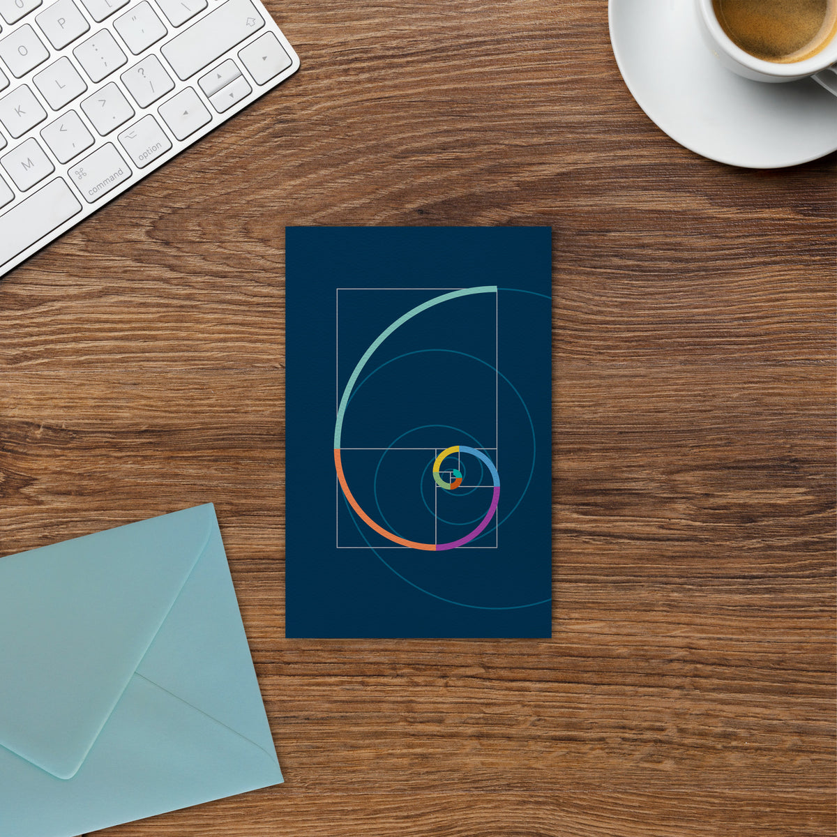 BONANI Grußkarte 03 "Fibonacci", dunkelblau, heilige Geometrie, 11 x 17 cm, Klappkarte inkl. Umschlag - BONANI Design Schreibwaren