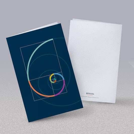 BONANI Grußkarte 03 "Fibonacci", dunkelblau, heilige Geometrie, 11 x 17 cm, Klappkarte inkl. Umschlag - BONANI Design Schreibwaren
