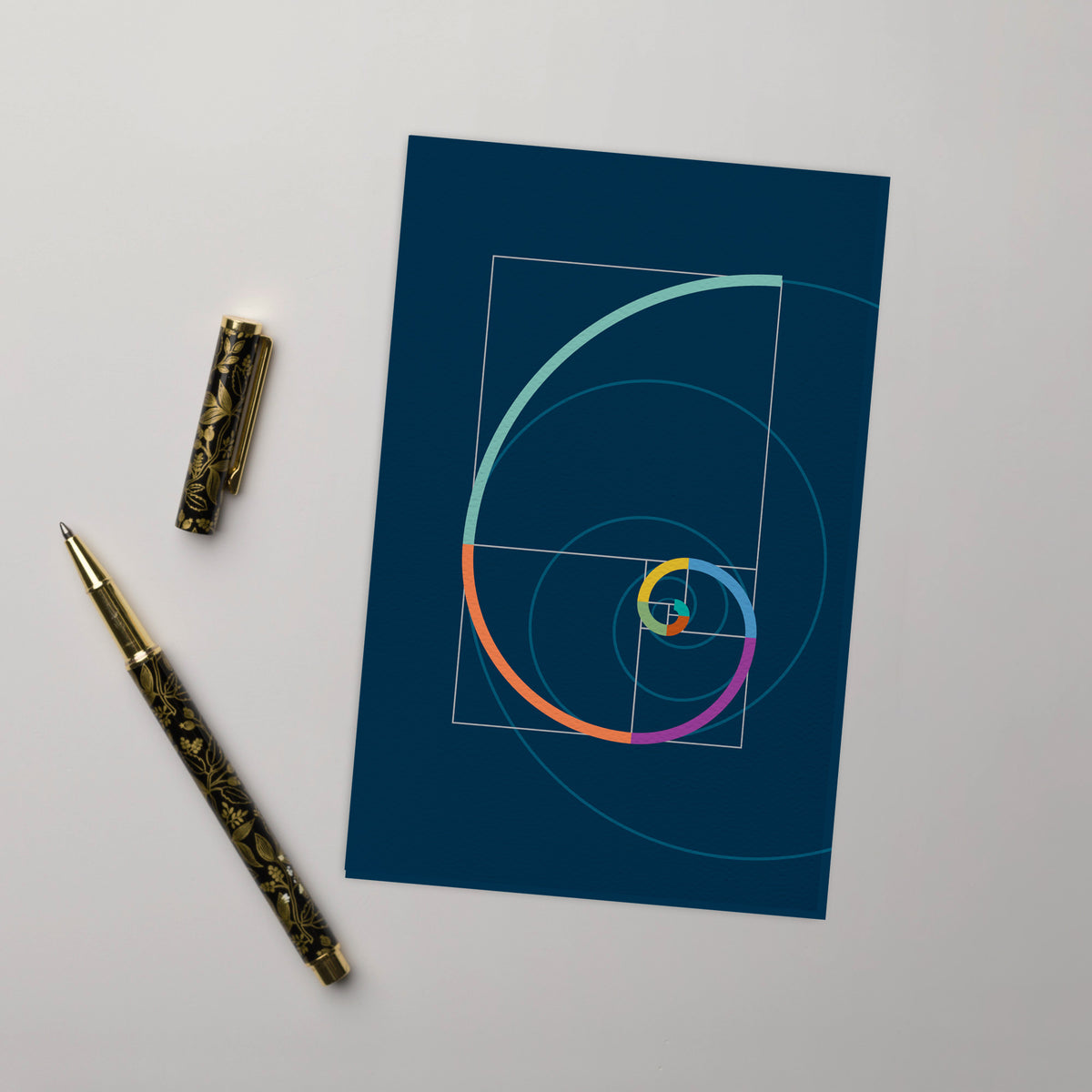 BONANI Grußkarte 03 "Fibonacci", dunkelblau, heilige Geometrie, 11 x 17 cm, Klappkarte inkl. Umschlag - BONANI Design Schreibwaren