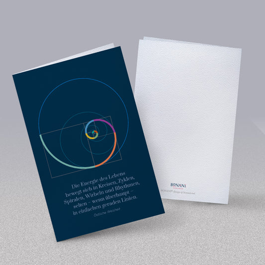 BONANI Grußkarte 04 "Fibonacci", heilige Geometrie, mit Spruch, 11 x 17 cm, Klappkarte inkl. Umschlag - BONANI Design Schreibwaren