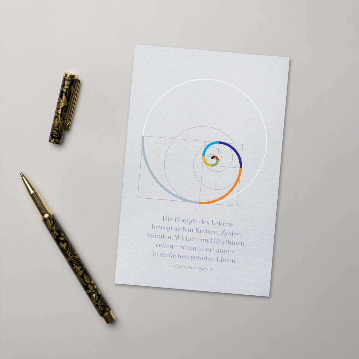 BONANI Grußkarte 02 "Fibonacci", heilige Geometrie, hell mit Zitat, 11 x 17 cm, Klappkarte inkl. Umschlag - BONANI Design Schreibwaren