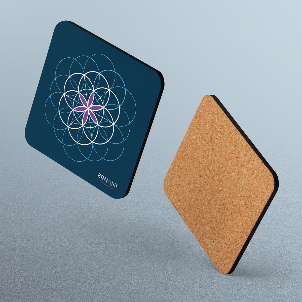 Korkuntersetzer mit der Blume des Lebens, Symbol der heiligen Geometrie - BONANI Design