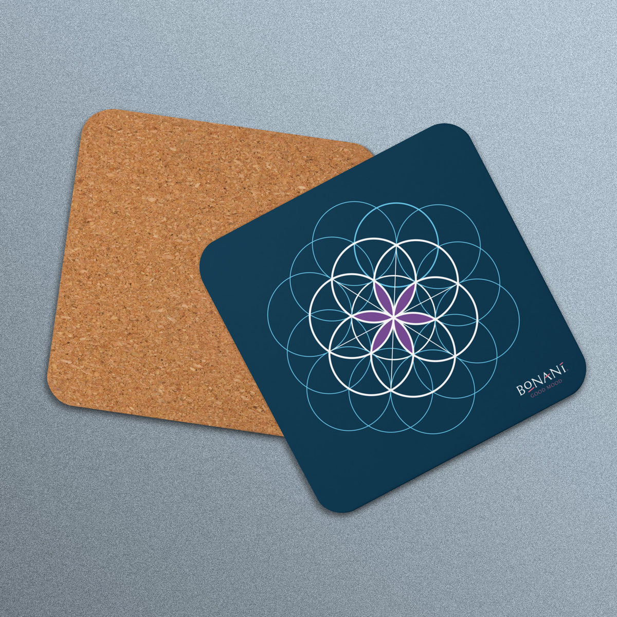 Korkuntersetzer mit der Blume des Lebens, Symbol der heiligen Geometrie - BONANI Design