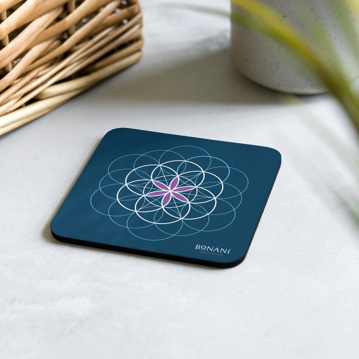 Korkuntersetzer mit der Blume des Lebens, Symbol der heiligen Geometrie - BONANI Design