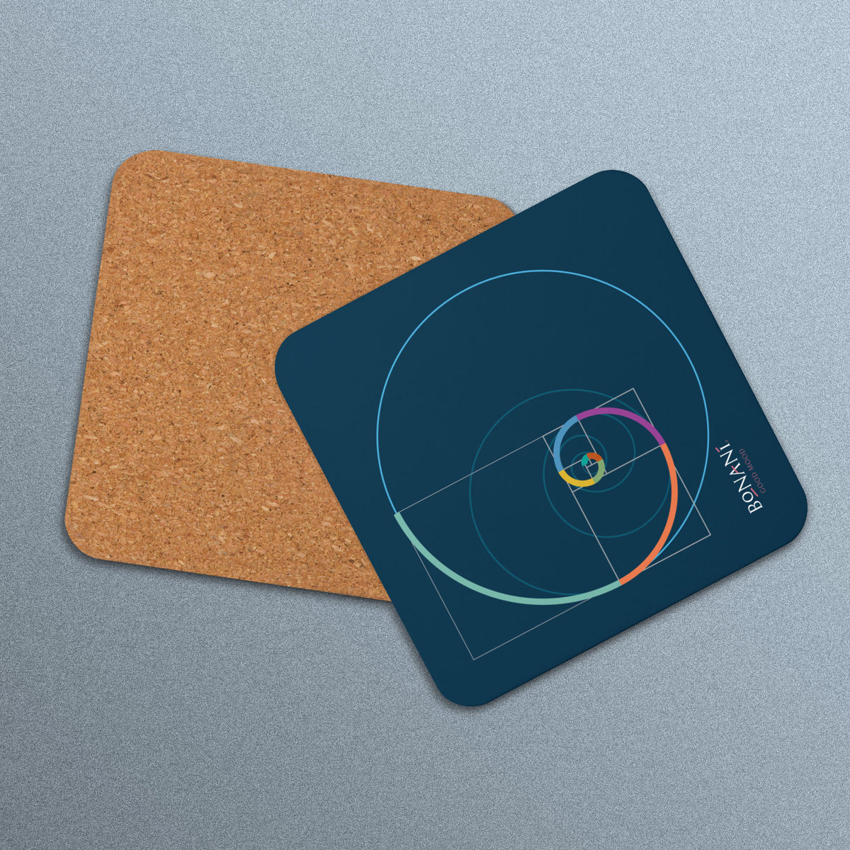 Korkuntersetzer Goldener Schnitt mit dem Design der Fibonacci - Spirale - BONANI Design Untersetzer