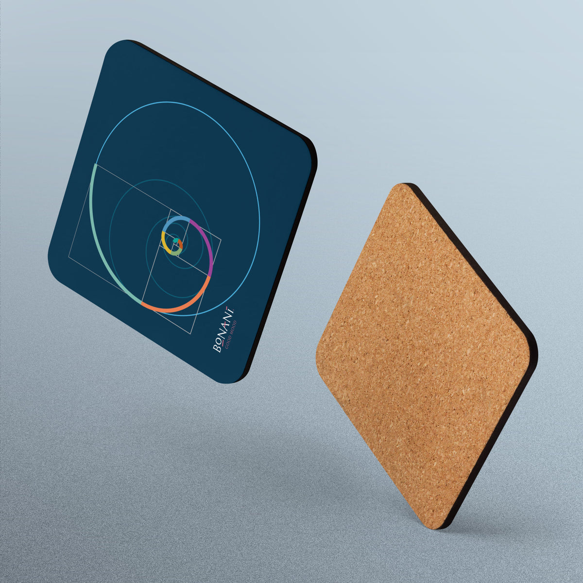 Korkuntersetzer Goldener Schnitt mit dem Design der Fibonacci - Spirale - BONANI Design Untersetzer