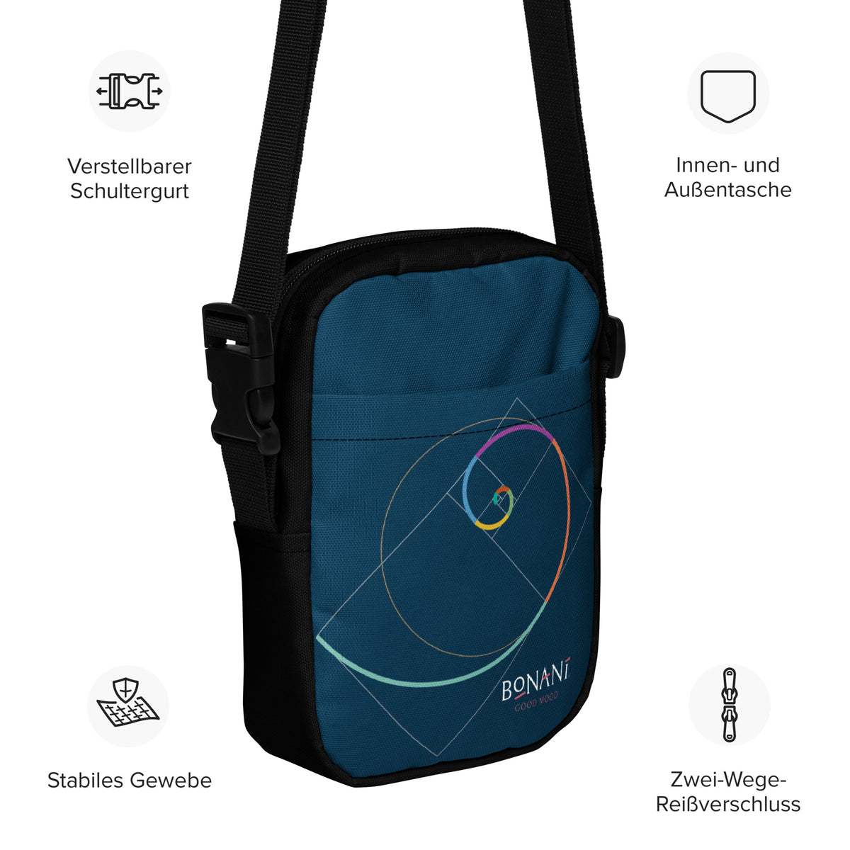 Kompakte Umhängetasche "Goldener Schnitt" für alles Wichtige - BONANI Design Umhängetasche