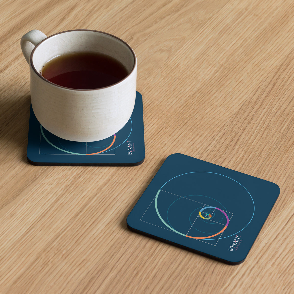 Korkuntersetzer Goldener Schnitt mit dem Design der Fibonacci - Spirale - BONANI Design Untersetzer